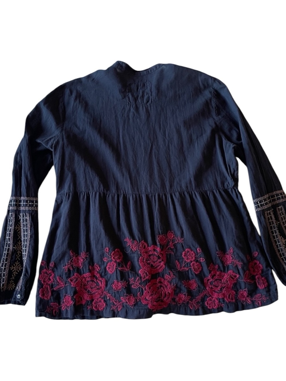 Johnny Was 3J Workshop Embroidered Cotton Peasant Tunic Top Navy Floral Size L - Picture 4 of 10